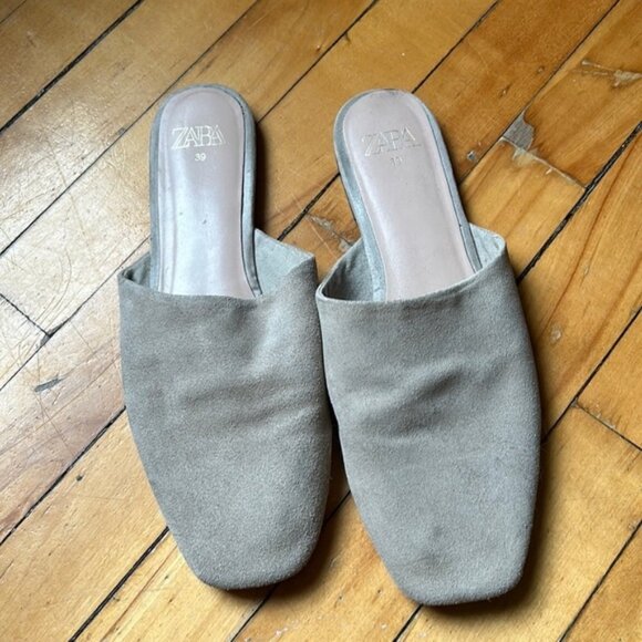 Zara Sz 8 5 Genuine Suede Tan Slip On Shoes - Picture 1 of 5